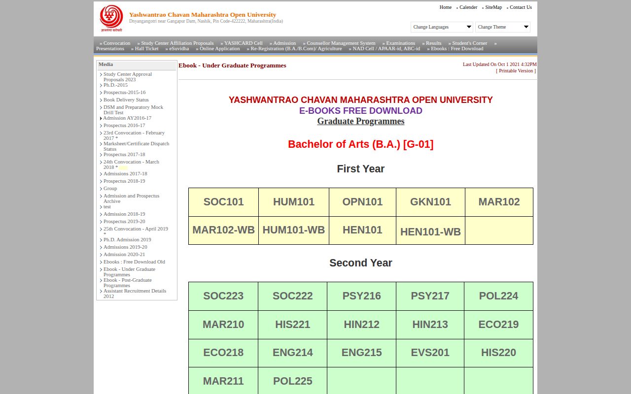 Official YCMOU page on ycmou.digitaluniversity.ac: download UG programme e-books